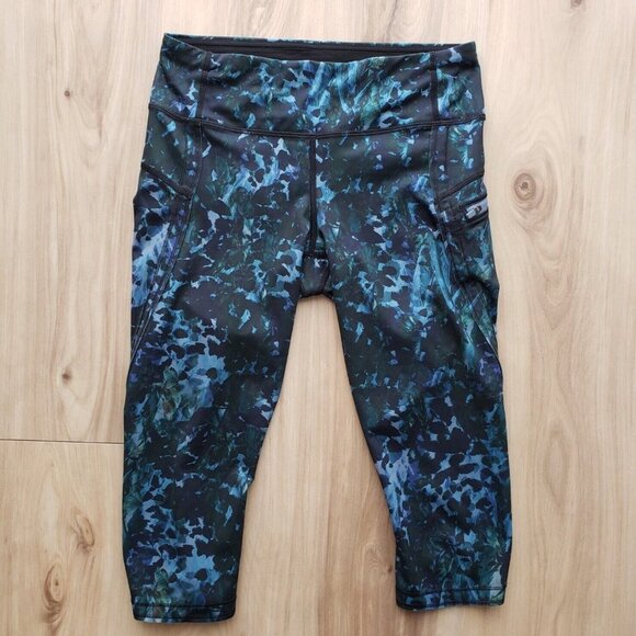 Lululemon Run Top Speed Crop Leggings Full On Luxtreme Green Floral Womens 6 - Picture 2 of 12